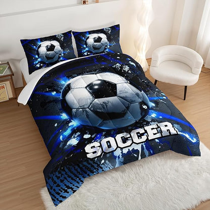 Football Comforter Set Queen Size,Balls Game Pattern Kids Comforter for Boys Girls Teens Soccer Room Decor,Sports Themed Football Court Bedding Sets with 2 Pillowcases.