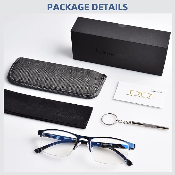 FONHCOO Reading Glasses for Women Men, Blue Light Blocking Reading Glasses Metal Half Frame Computer Readers Anti UV/Glare