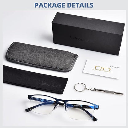 FONHCOO Reading Glasses for Women Men, Blue Light Blocking Reading Glasses Metal Half Frame Computer Readers Anti UV/Glare