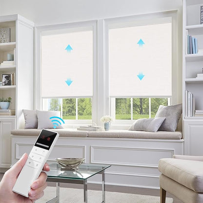 ZSTARR Motorized Blackout Window Blinds Remote Control Automated Window Blinds Rechargeable Roller Shades Blinds with Valance,Customized Size (White)
