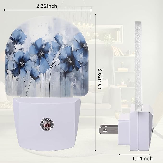 Blue Flower Night Light, Vintage Nightlight Plug into Wall with Dusk to Dawn Sensor, LED Lamp Energy Saving Lights for Men Women Boys Girls,Lamp for Bedroom Bathroom Hallway