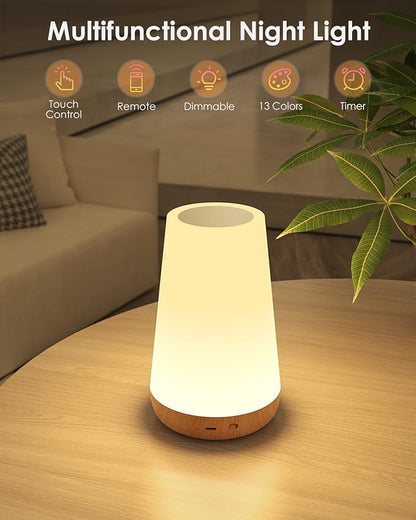 Night Light for Kids Touch & Remote Control, Dimmable Touch Lamp with 13 Color & 5 Brightness, Battery 0perated Lamp with Timer & Memory, LED Nursery Night Light for Bedroom Bathroom Camping