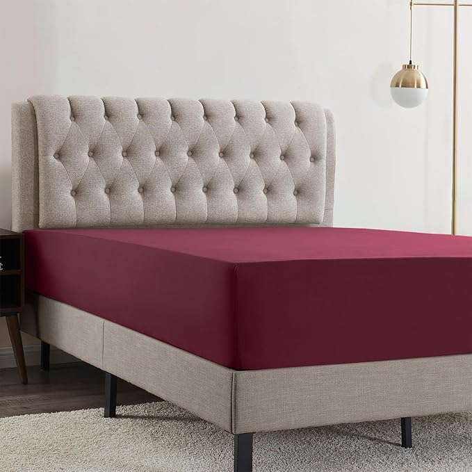 Empyrean 2 Pack California King Fitted Sheets - Deep Pocket, Fits 14-16 Inch Mattress, Ultra Soft Microfiber, Wrinkle-Free & Fade Resistant, Shrinkproof Sheets, Burgundy Red