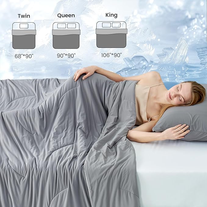 Cozy Bliss Deluxe Dual-Sided Cooling Comforter Twin Size, Ultra-Soft Lightweight Breathable Silky Cooling Blankets with Q-Max>0.45 for Bedroom, Hot Sleepers & Night Sweats, Dark Grey, 68"x90"