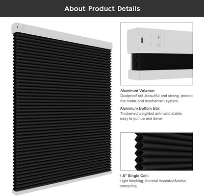 Changshade Automatic Blackout Blinds Motorized Cellular Shades with Remote Control Custom Size, Honeycomb Electric Smart Blinds for Indoor Windows Work with Alexa, Google Home, Light Blocking, Black