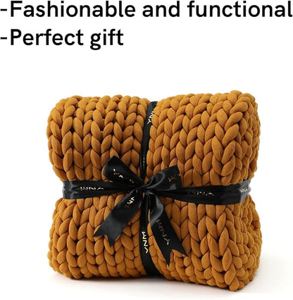 YnM Knitted Weighted Blanket, Handmade Chunky Knitted Design, Soft and Cozy, Temperature Regulating and Breathable, Machine Washable Throw for Sleep or Home Decor (Yellow Fusion, 60x80 Inch, 15lbs)