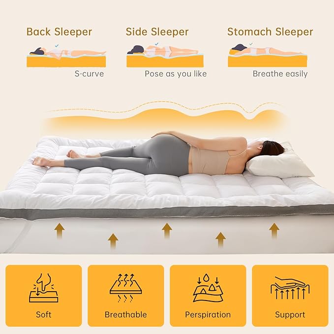 SAPHREAS 3 Inch Memory Foam Mattress Topper King Size, Extra Soft Pillow Top Mattress Pad with Breathable Air Mesh Sides, Fluffy Shredded Foam Filled, Back Pain Relief