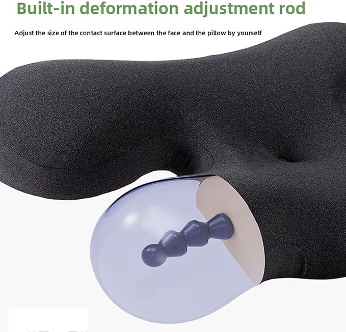 Anti Wrinkle Pillow, Ergonomic Memory Foam Beauty Neck Pillow with Adjustable Shaping Rod Neck Support for Side Sleeping Home Hotels Camping Machine Washing (Dark Gray)
