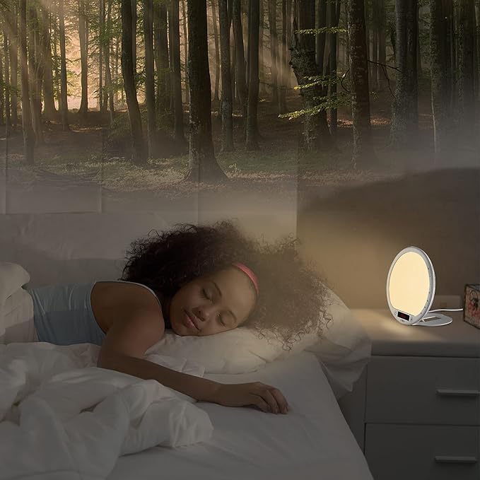 Light Therapy Lamp Sunrise Alarm Clock Wake up 10000 lux UV-Free Sun lamp Bioclock Adjustment APP Control Portable Built-in Lithium Battery