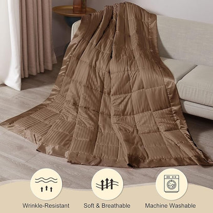 downluxe Weighted Blanket King Size, 18 lb Weighted Blanket with Glass Beads for All Season, Machine Washable Heavy Blanket (Brown, 90 X 108 Inch)