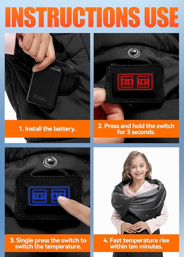 Kids Heated Blanket Battery Operated - Boys and Girls 7.4V DC Portable Cordless USB Heating Blanket for Outdoors