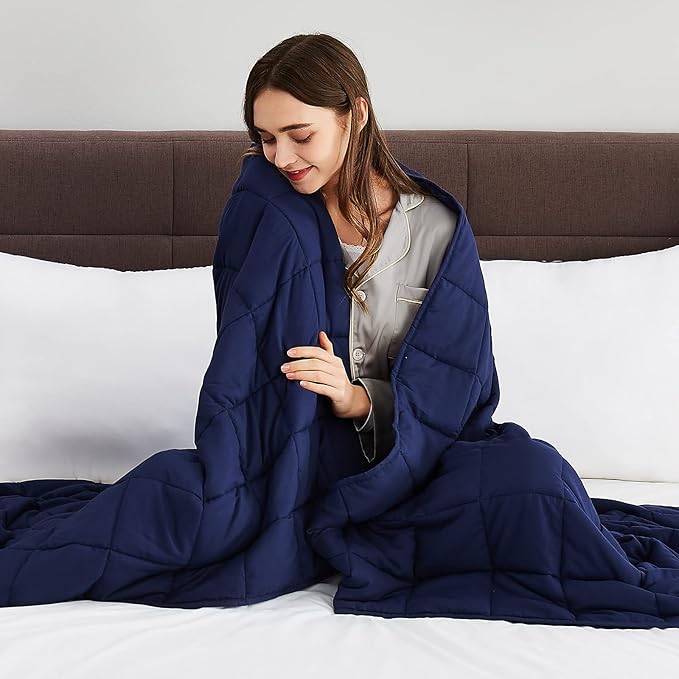 CuteKing Weighted Blanket for Adults (25lbs, 88"x104", Navy Blue) Heavy Blanket for 240-260lbs, Weighted Blanket for Cooling & Heating with Premium Glass Beads, Thick Blanket for Adult All-S