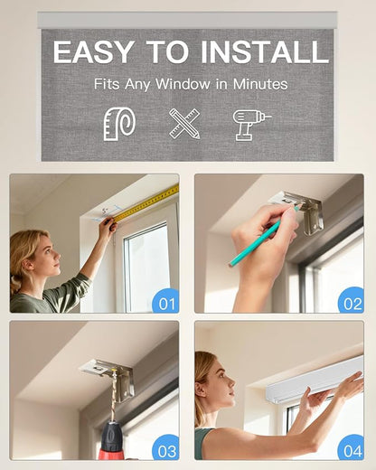 Motorized Light Filtering Roller Shades with Remote Control, Smart Blinds for Windows Compatible with Alexa Google via Hub, Rechargeable Electric Window Shade Customized Size (Dark Grey)
