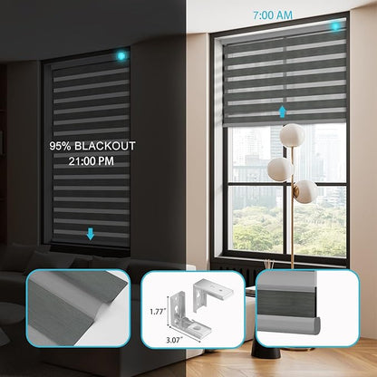 Motorized Zebra Blinds with Remote Smart Blind Work with Homekit Alexa SmartThings Electric Day and Night Shade Cordless Automatic Solar Powered Window Shade Customize(Carbon Dark Grey)