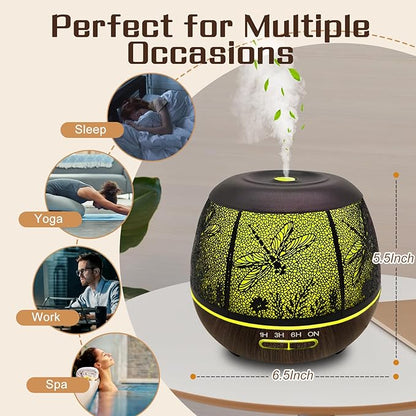 Essential Oil Diffuser for Bedroom 400ml,Diffusers for Home with R/C,Cool Mist Humidifier Large Room,Ultrasonic Scent Diffuser Waterless Auto Off,7 Colors Light & 3 Mist Modes for Desk Dragonfly