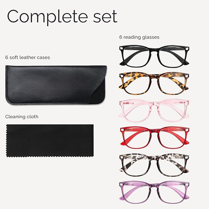 CCVOO 6 Pack Blue Light Blocking Reading Glasses, Anti Headache/Glare/Eye Strain Readers Computer Eyeglasses Women/Men (6 Pack Mix with Case，3.75)