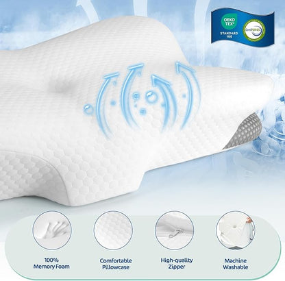 Ergonomic Cervical Pillow for Neck and Shoulder Pain Relief - Memory Foam Contour Pillow with Dual Heights, Cooling Breathable Pillowcase, Orthopedic Support for Side, Back, Stomach Sleeper