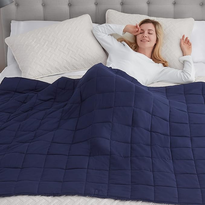 SERTA Zen Rest Wrinkle Resistant Adult Heavy Weighted Throw Blanket Filled with Glass Beads, 10 lbs (48 in x 72 in), Navy