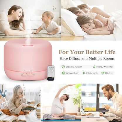 Aromatherapy Essential Oil Diffuser for Room: Air Humidifier Aroma Scent Cool Mist Colorful Lights Cute Small Large Waterless Auto Off Ultrasonic Diffusers for Home Bedroom Pink (300ml)