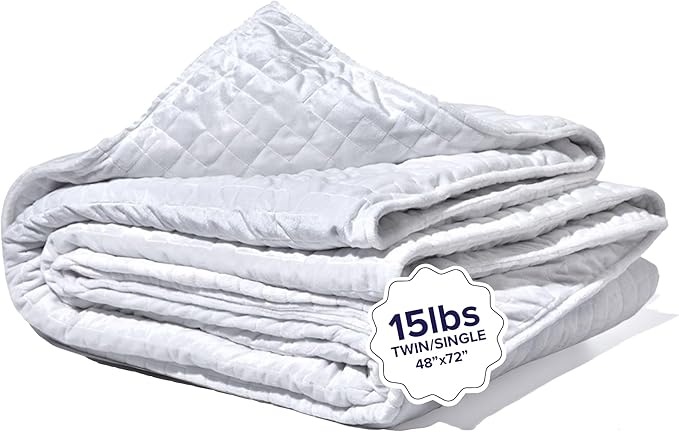 Gravity Weighted Blankets for Adults, 15lbs White (48" x 72", Twin/Single) - Heavy Comfort Cotton Blanket with Glass Beads - Ultra-Soft Premium Breathable Microfiber Duvet Cover - Machine Washable