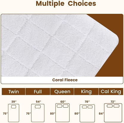 Bearhug Electric Heated Mattress Pads Queen Size 60”×80” Sherpa Bed Warmer with 16” Deep Pocket 10 Heat Settings 12-Hour Timer Machine Washable White