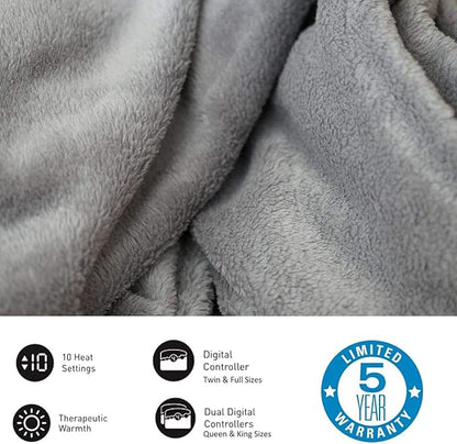 Biddeford Blankets Micro Plush Electric Heated Blanket with Digital Controller, Queen, Taupe