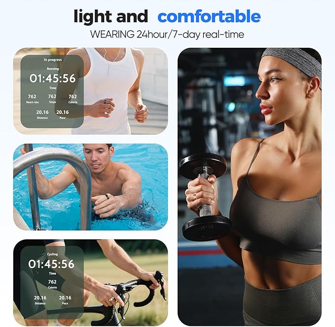 Smart Ring Health Tracker, Sleep/Exercise Monitoring, iOS/Android Compatible, IP68 Water Resistance, No Subscription Required, 5-Day Battery Life, Suitable for Both Women and Men (Silver, 9)