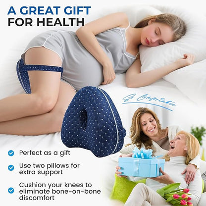 Knee Pillow for Side Sleepers Hip Pain,Alignment Pillows for Side Sleepers with Adjustable Strap,Leg Pillow for Side Sleeping,Shaped Memory Foam Pillows Relieving Leg, Back, Knee,Grid Blue (Navy Blue)