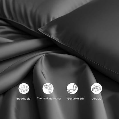 LINENWALAS Full Flat Sheet Only - Rayon Derived from Bamboo Silk Bed Sheet, Premium Breathable Cooling Sheet, Soft Top Sheet (Full, Charcoal Grey)