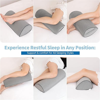 Knee Pillow for Back Sleeping and Ergonomic Memory Foam Knee Pillow for Hip Pain Relief, Leg Pillow for Spinal Alignment, Support for Side & Back Sleeping, Machine Washable Cover (Gray)