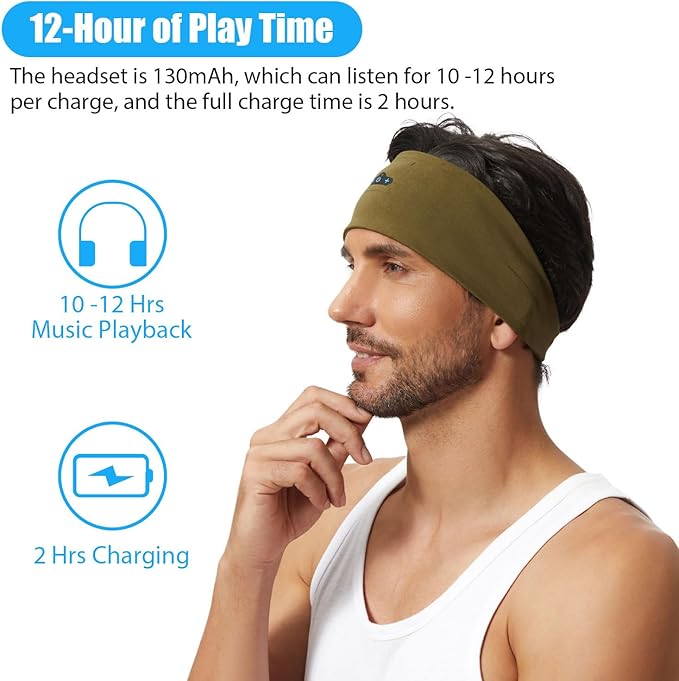 Bluetooth Headband, Bluetooth 5.4 Sleeping Headphones,18 Hours Play Time,HD Stereo, Built-in Microphone, Workout, Running, Sports, Men/Women Gift.(1xGreen