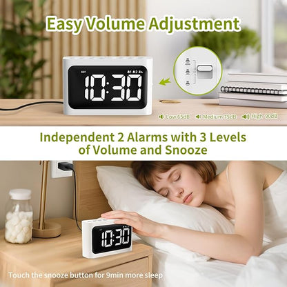 Digital Alarm Clock for Bedroom - Large 4.8" LED Display, Dual Alarm, 100% Dimmer, DST, Battery Backup, Simple Desk Clock for Bedside, Seniors, Kids, Teens
