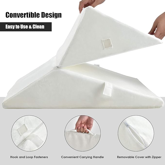 KOMFOTT Bed Wedge Rest Pillow - Adjustable Memory Foam Incline Cushion Triangle Back Support Reading Pillow w/Removable Case Cover for Back Pain, 14" Height, White Pillow