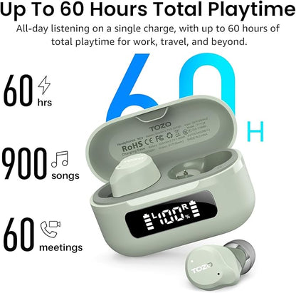 TOZO NC9 Hybrid Active Noise Cancelling Wireless Earbuds, 6 Mics ENC Clear Call, IPX8 Waterproof, in Ear Bluetooth 5.3 Headphones Stereo Bass Ear Buds 60H Playtime with LED Display 32 EQs via APP