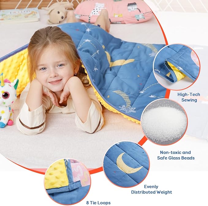 Uttermara Weighted Blanket 7 lbs, Ultra Cozy Minky Fleece and Cotton Sided with Cartoon Patterns, Reversible Heavy Blanket Great for Sleeping, 36x48 inches, Blue Star Moon