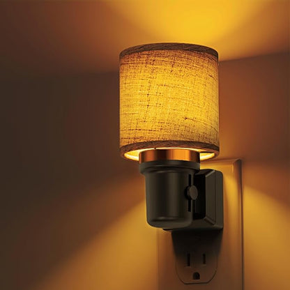 L LOHAS LED Night Lights Plug into Wall, Linen Fabric Cylinder Decor Night Light, Dusk to Dawn Sensor Vintage Nightlight, Amber Warm 0-100LM Dimmable, for Bedroom Living Room Hallway
