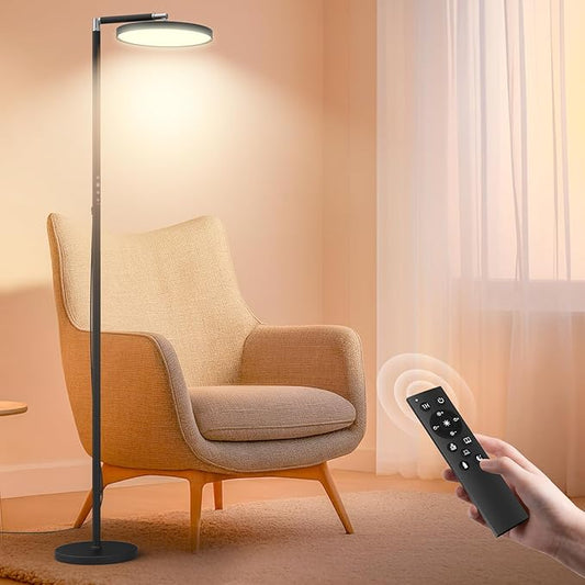 Light Floor Lamp 12000 Lux – UV-Free Full Spectrum LED Floor Lamp with 10 Brightness Levels, 5 Color Modes, 2 Setup Options, Adjustable Height, Remote & Timer for Reading, Bedroom, Office (Black)