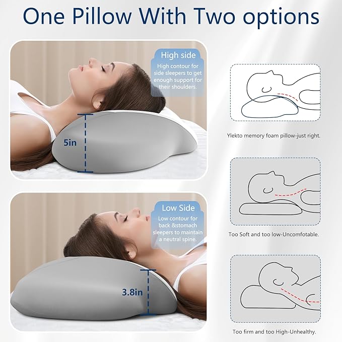 Cervical Neck Pillow for Sleeping，Ergonomic Memory Foam Pillow for Neck Pain Relief,Side Sleeper Pillows for Adults,Orthopedic Bed Pillow for Side Back Stomach Sleepers