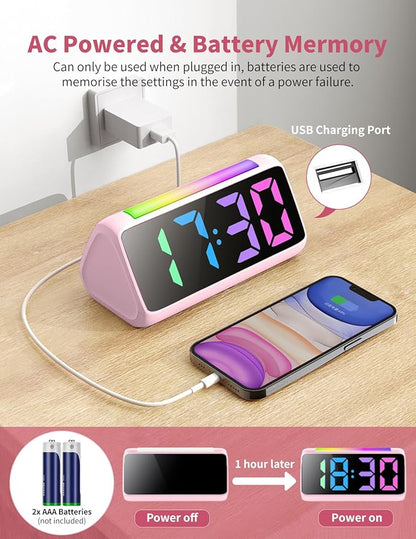 Netzu Alarm Clocks for Bedrooms Heavy Sleepers, Vibrating Alarm Clock with Bed Shaker, Night Light, RGB Display, Dimmer, Snooze for Deaf Hearing Impaired People