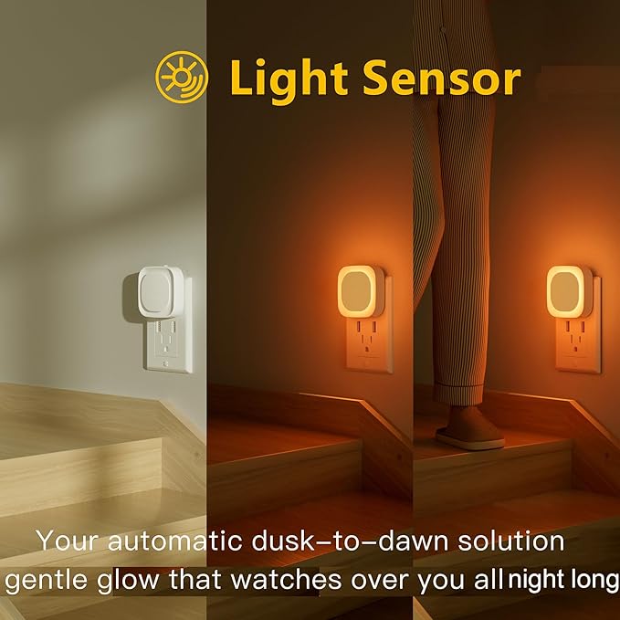 6 Pack Plug in Amber Night Light, Auto Dusk to Dawn, Soft Glow, Dimmable, Diffused Light, LED Lights for Bedroom, Kids, Bathroom, Sleep, Baby Nursery, Toddler, Hallway, Kitchen, Home Decor