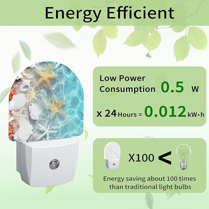Seashell Starfish Night Light, Beach Night Light Plug into Wall with Dusk to Dawn Sensor, LED Lamp Energy Saving Lights for Men Women Boys Girls,Lamp for Bedroom Bathroom Hallway