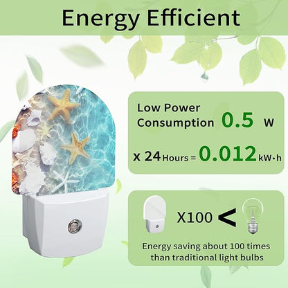 Seashell Starfish Night Light, Beach Night Light Plug into Wall with Dusk to Dawn Sensor, LED Lamp Energy Saving Lights for Men Women Boys Girls,Lamp for Bedroom Bathroom Hallway