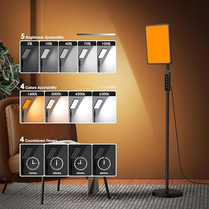 Light Therapy Lamp 12000 Lux,Sunlight Lamp with Touch&Remote Control, 4 Color Temperatures &5 Brightness Levels,Full Spectrum Daylight with 4 Timers,3-in-1 Retractable Floor Lamp.