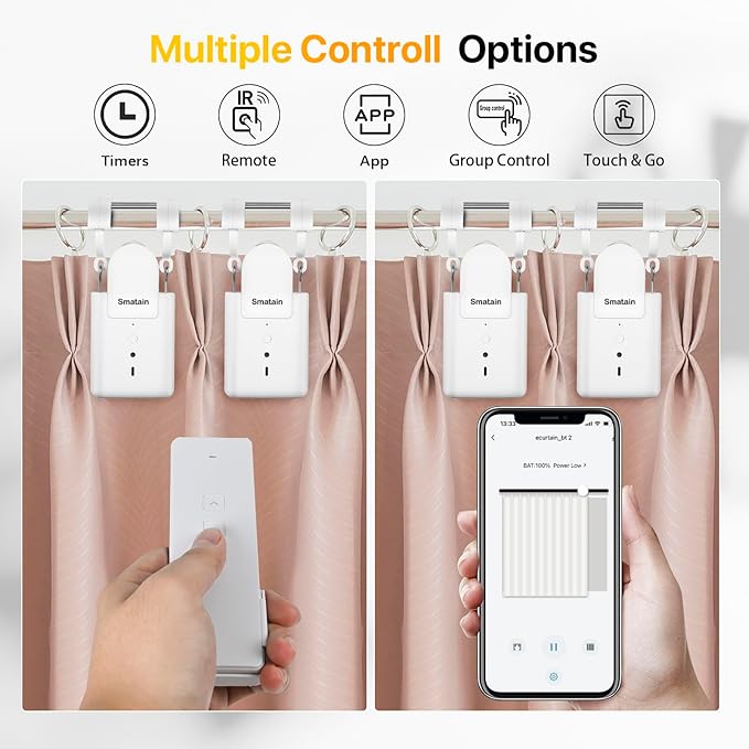 -2 Pack Automatic Curtain Opener Robot - Smart Curtains Home Device with Remote Control, Timer Switch, Voice Control, Manual Control - Remote Control Version