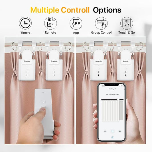 -2 Pack Automatic Curtain Opener Robot - Smart Curtains Home Device with Remote Control, Timer Switch, Voice Control, Manual Control - Remote Control Version