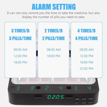 Smart Electronic Pill Organizer with Alarm Clock Portable Medicine Reminder Box for Elderly Travel Storage White
