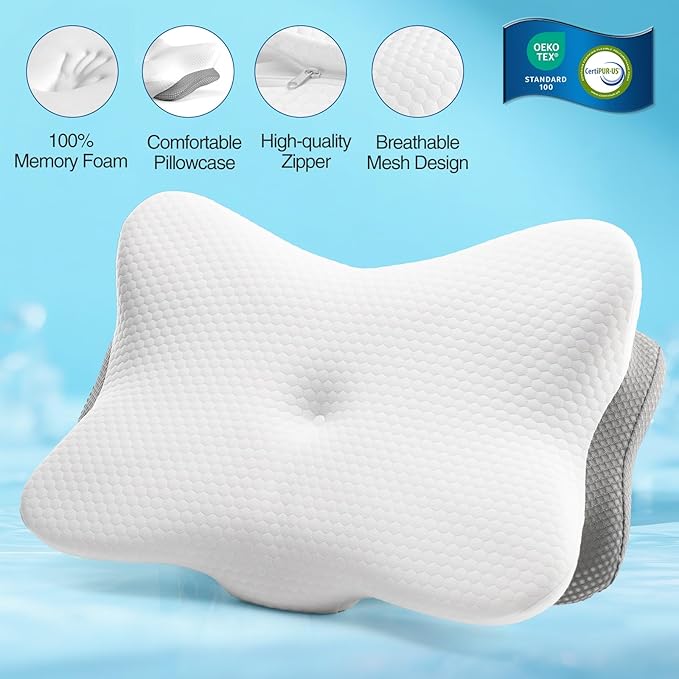 Cervical Pillow for Neck and Shoulder Pain Relief, Memory Foam Ergonomic Contour Pillow with Adjustable Dual Heights, Breathable Pillowcase, Orthopedic Support for Side Back Stomach Sleeper