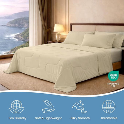 Cozy Bliss x Sorona® Viscose Natural Fiber Cooling Comforter Twin Size, Reversible Silky Smooth Cooling Blanket with Q-Max＞0.45 for Hot Sleepers & Night Sweats, Khaki, 68"x90"