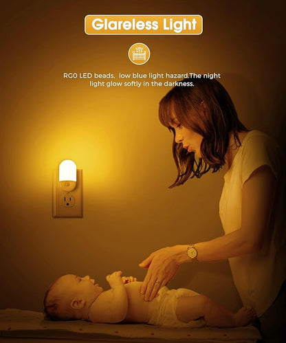 L LOHAS LED Amber Night Light, Night Lights Plug into Wall[4 Pack], 2000K LED Nightlight, Dusk to Dawn Sensor, 30/60LM Adjustable Brightness, Automatic Low Blue Night Light for Kid, Bathroom, Hallway