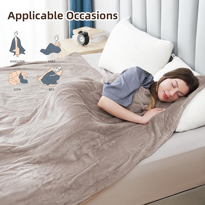 Electric Heated Blanket Twin Size 62"x84", Fast Heating Throw, Soft Plush Microplush for Bed & Couch, 1-10 Hours Auto Off & 6 Heating Levels, Machine Washable, Gifts for Grandma & Family-Camel